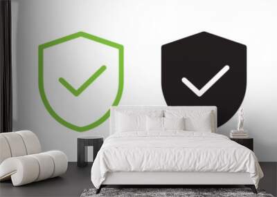 Shield check mark icon, or security shield protection icon with tick symbol vector. Wall mural