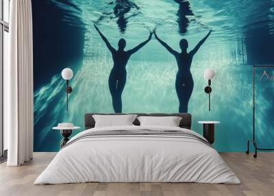 Silhouettes of Two Women Underwater Wall mural