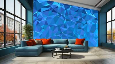 Triangle poly prism background with glowing illuminating light in blue winter tone color mosaic style pattern. Frost polygon geometrical wallpaper. Wall mural