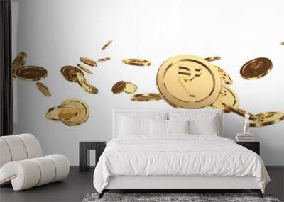 Gold rupee coins. indian rupee, stacked golden coins with transparent background. rupee cash, currency isolated on white background . rupee gold currency, cash wealth golden rupee illustration Wall mural