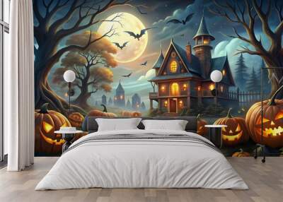 Free Photo Halloween scary house background generative ai  Wall mural