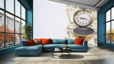 classic pocket watch on dollar banknote, concept and idea of time value and money, business and fina Wall mural