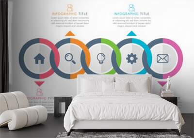 Presentation business infographic template with 5 options timeline, step, process, workflow layout, annual report.  Vector illustration. Wall mural