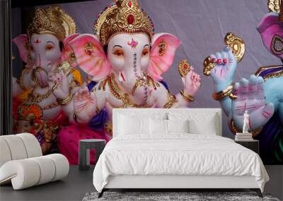 indian hindu god lord ganesha statues, coated with colors and sold for ganesh chathurthi Wall mural