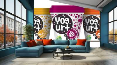 yogurt vector packaging design. fruit and nuts yogurt set. Wall mural