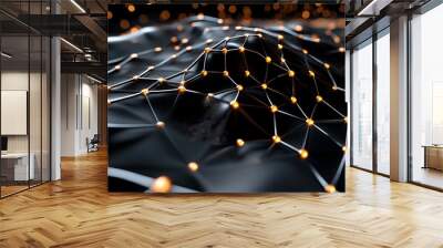 Abstract Black Network Background with Glowing Points Wall mural