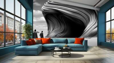 Abstract Curved Structure in Desert Landscape  Two Figures Wall mural