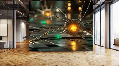 Abstract Nerve Cell Concept   Futuristic Neurotechnology Wall mural