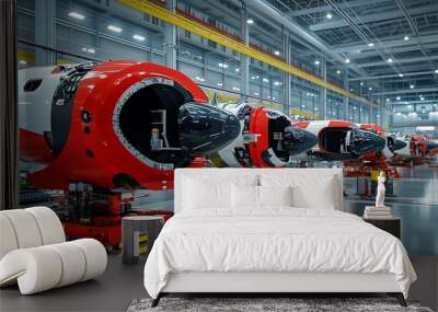 Airplane Engine Assembly Line in Factory  Aviation Manufacturing  Aerospace Industry Wall mural