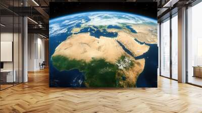 Earth From Space   Africa  Middle East  Europe  Clouds  Ocean  Stars Wall mural