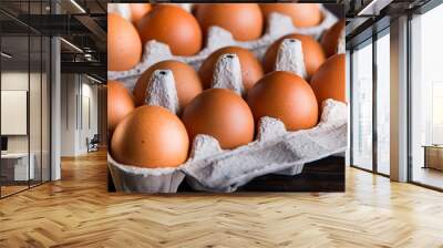 Fresh brown eggs on rustic table. Wall mural