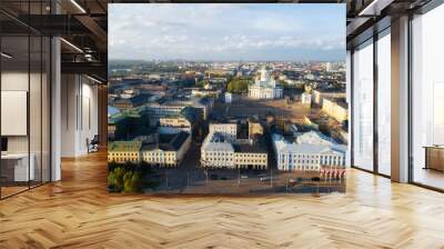 Aerial panorama of the Helsinki city at sunset.  Wall mural