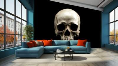 Frontview of natural human skull on isolated black background Wall mural