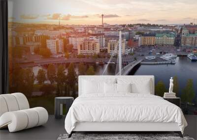 tampere city at sunset top view Wall mural