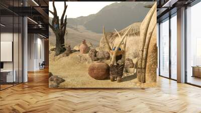 3d illustration of a Traditional tribal hut of african people Wall mural