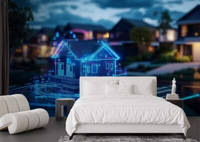 Digital House Design in Urban Neighborhood Setting Wall mural