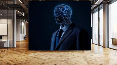  Artificial intelligence human silhouette composed of digital neural network connections representing futuristic technology innovation machine learning data processing in modern business environment Wall mural