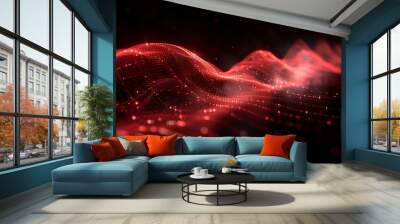 abstract red wave pattern with glowing dots representing digital data futuristic technology backgrou Wall mural