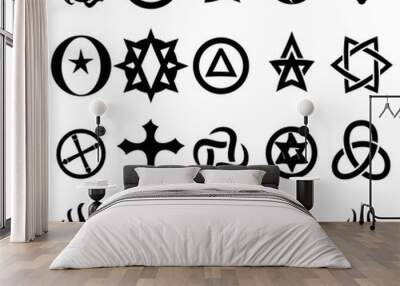 Collection of mystical symbols representing ancient esoteric knowledge magical elements cosmic power sacred geometry occult signs spiritual protection pagan symbolism alchemy divine energy magic

 Wall mural