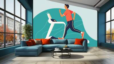 Man running on treadmill in gym. Flat vector illustration, generative art concept Wall mural