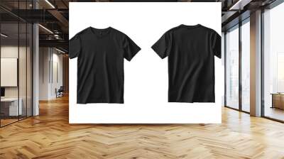 Blank black t shirts mock up template, front and back view two t shirts, isolated on white background.
 Wall mural