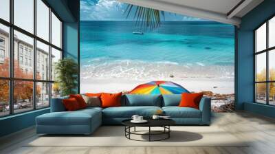 Summer holiday on beach with umbrella. Wall mural