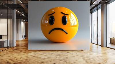 3D emoticon Yellow Face with Droopy Eyes and a Sad Expression Isolated on white background Wall mural