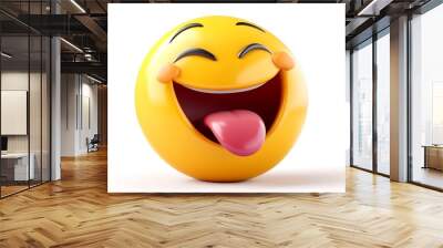 Smiling yellow emoticon, 3D cartoon illustration of happy face Wall mural