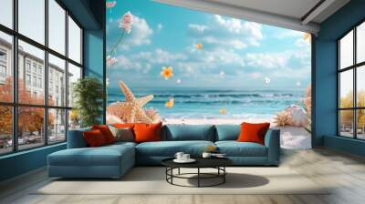 Beach sea summer holiday theme banner or header copy space Wall mural