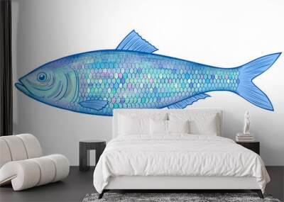 Blue herring fish isolated on white Wall mural