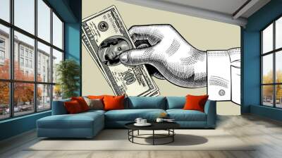 Hand of man holding 100 dollars bank notes Wall mural