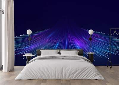 Abstract digital big data background, fiber optic network lines. Data flow visualization concept. Wall mural