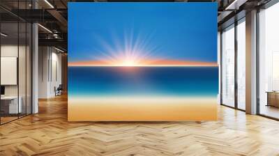 Beach and tropical sea with sun, sunset Wall mural