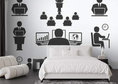 Business people. Office icons, conference, computer work Wall mural