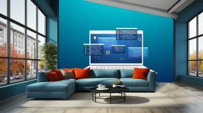 Concept of programming and coding with laptop, web site development, games. Programming and engineering development. Wall mural