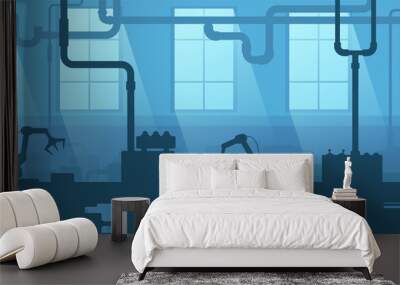 Industrial interior of factory, plant. Silhouette industry enterprise. Manufacturing 4.0. Wall mural