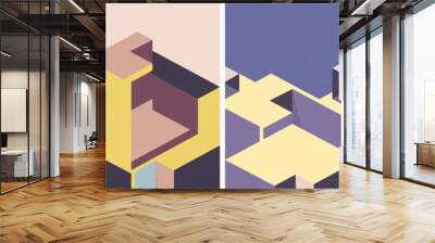 Isometric architectural cover design. Geometric set of templates, posters, brochures. Wall mural