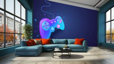 Neon game controller for controlling PC and console games. Game background concept. Wall mural