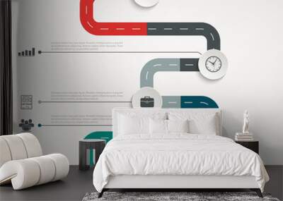 Road infographic timeline with icons. Vertical structure Wall mural