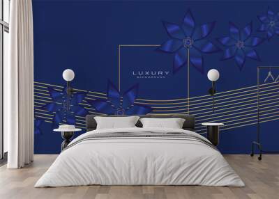 Blue luxury background with golden line decoration and blue floral pattern Wall mural