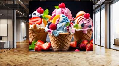 ice cream with strawberries Wall mural