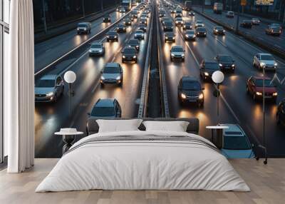 Motorway lane urban in big city car big trafic transportation Wall mural