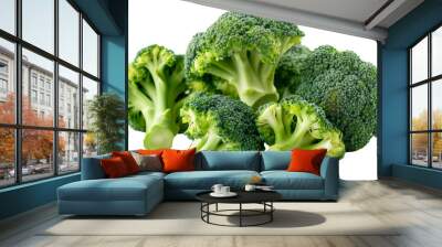 Pieces of fresh broccoli vegetable isolated on transparent background, PNG Wall mural