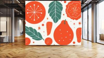 Geometric mosaic food banner. Natural fruit vegetable seafood pattern simple restaurant menu design. background, Generative AI Wall mural