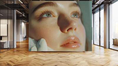  Facial cleansing with ultrasound scrubber. Woman receiving ultrasound facial peeling and cleansing. Cosmetology and face skin care. Facial treatment Wall mural