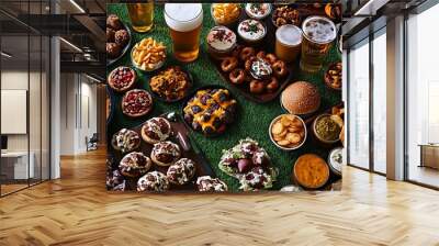 A variety of delicious snacks and incredible views for the football viewing party, including green grass beer, burgers and more Wall mural