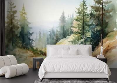 light watercolor of high mountains Wall mural