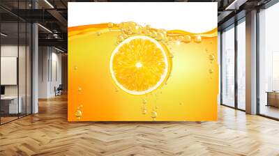 Vector Illustration of  an Orange Fruit falling in liquid Wall mural