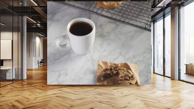 Coffee cup and Cookies in a marble table Wall mural