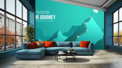 Business journey concept vector illustration of a mountain with path and a flag at the top, route to mountain peak, business journey and planning concept. Wall mural